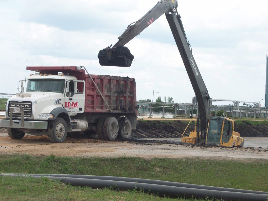 Crane lifting equipment during effluent services work