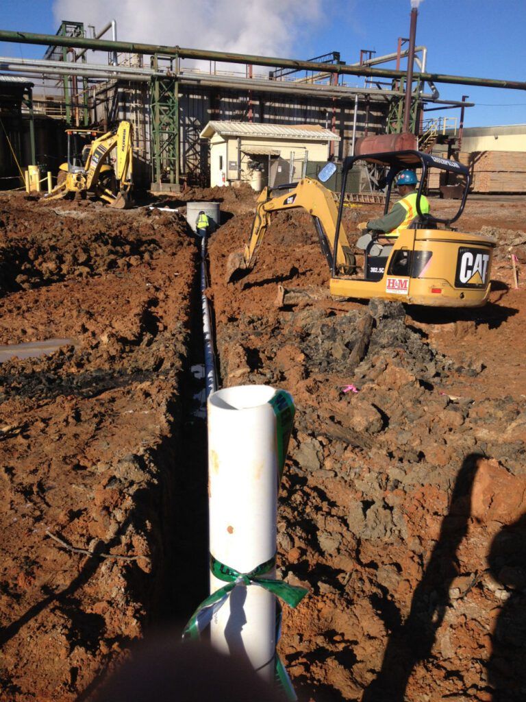 Underground utility piping at an industrial office building site